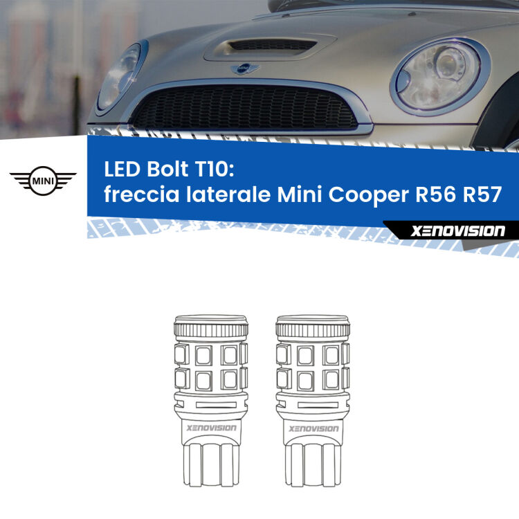 0 Freccia laterale LED Mini Cooper R56 R57 faro giallo: T10 Bolt <strong>Freccia laterale LED per Mini Cooper</strong> R56 R57 faro giallo. Coppia lampade <strong>T10</strong> modello Bolt canbus.
