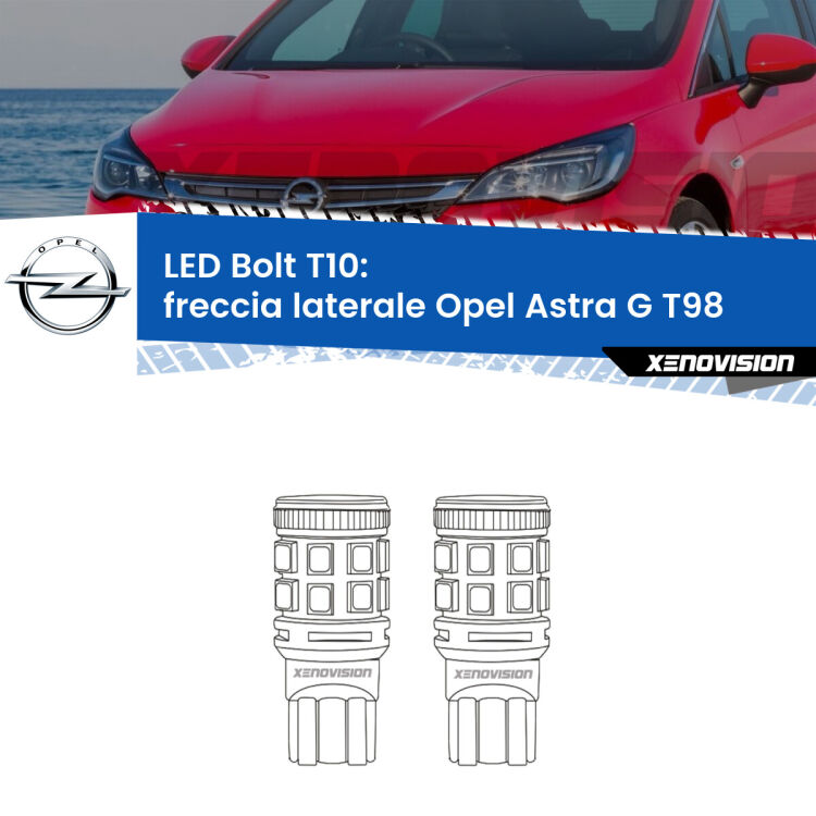 0 Freccia laterale LED Opel Astra G T98 2001 - 2005: T10 Bolt <strong>Freccia laterale LED per Opel Astra G</strong> T98 2001 - 2005. Coppia lampade <strong>T10</strong> modello Bolt canbus.