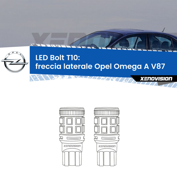 0 Freccia laterale LED Opel Omega A V87 1986 - 1994: T10 Bolt <strong>Freccia laterale LED per Opel Omega A</strong> V87 1986 - 1994. Coppia lampade <strong>T10</strong> modello Bolt canbus.