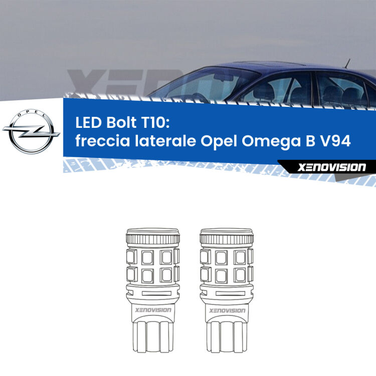 0 Freccia laterale LED Opel Omega B V94 1994 - 2003: T10 Bolt <strong>Freccia laterale LED per Opel Omega B</strong> V94 1994 - 2003. Coppia lampade <strong>T10</strong> modello Bolt canbus.
