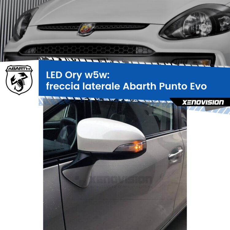 0 Freccia laterale LED per Abarth Punto Evo 2010 - 2014: Ory w5w <strong>LED freccia laterale w5w per Abarth Punto Evo</strong> 2010 - 2014. Una lampadina <strong>w5w</strong> canbus luce arancio modello Ory Xenovision.