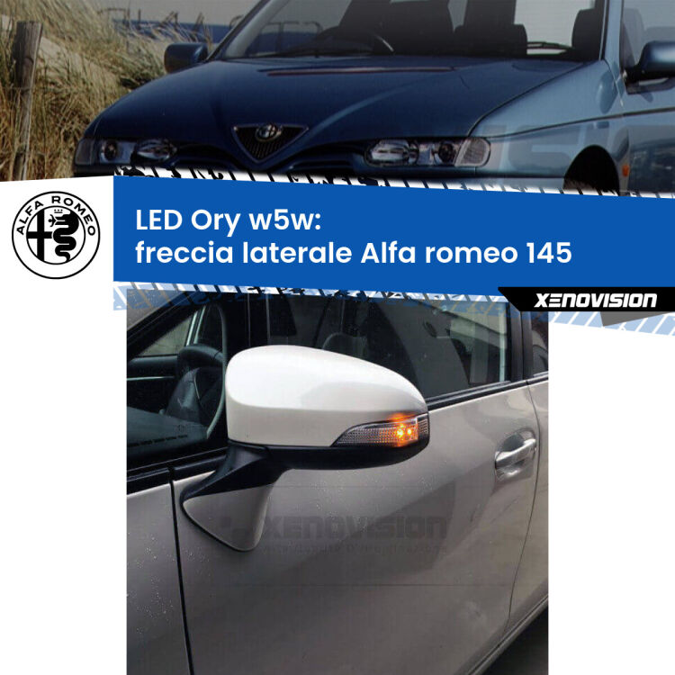 <strong>LED freccia laterale w5w per Alfa romeo 145</strong>  1994 - 2001. Una lampadina <strong>w5w</strong> canbus luce arancio modello Ory Xenovision.