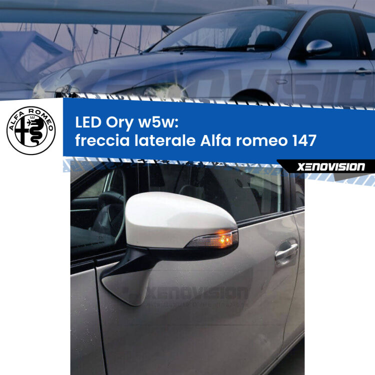 <strong>LED freccia laterale w5w per Alfa romeo 147</strong>  2000 - 2010. Una lampadina <strong>w5w</strong> canbus luce arancio modello Ory Xenovision.