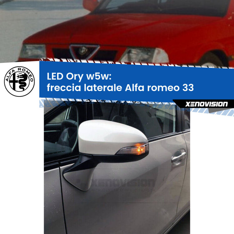 <strong>LED freccia laterale w5w per Alfa romeo 33</strong>  1990 - 1994. Una lampadina <strong>w5w</strong> canbus luce arancio modello Ory Xenovision.