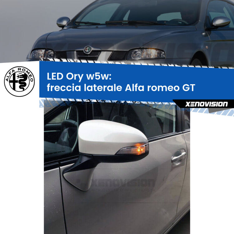 <strong>LED freccia laterale w5w per Alfa romeo GT</strong>  2003 - 2010. Una lampadina <strong>w5w</strong> canbus luce arancio modello Ory Xenovision.