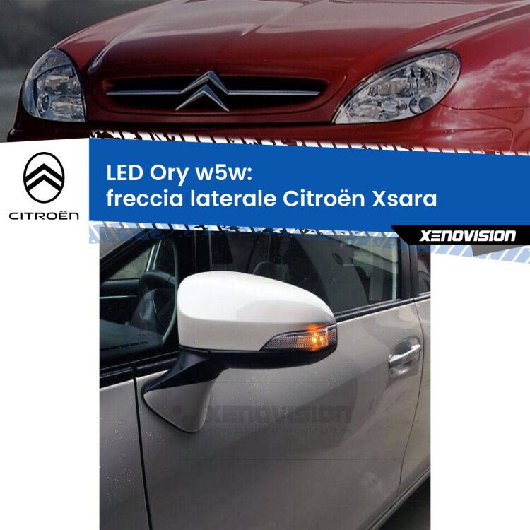 0 Freccia laterale LED per Citroën Xsara faro giallo: Ory w5w <strong>LED freccia laterale w5w per Citroën Xsara</strong> faro giallo. Una lampadina <strong>w5w</strong> canbus luce arancio modello Ory Xenovision.