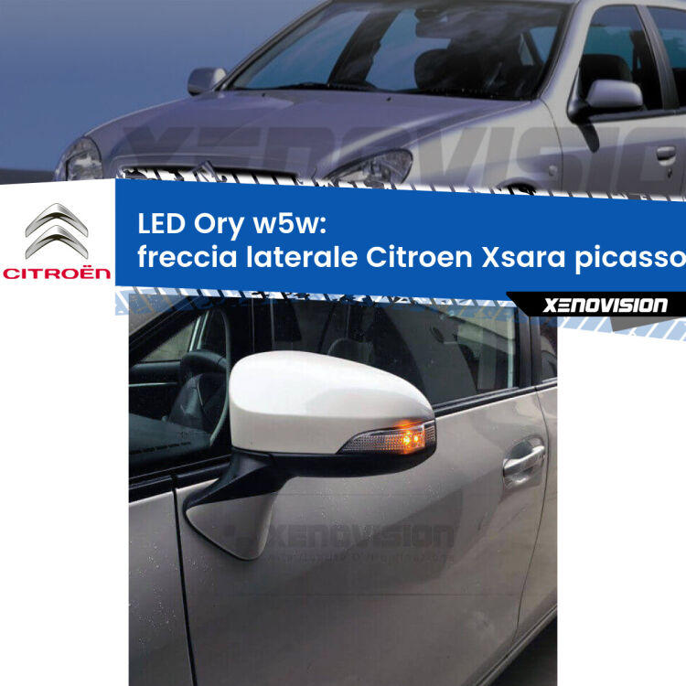 <strong>LED freccia laterale w5w per Citroen Xsara picasso</strong> N68 1999 - 2012. Una lampadina <strong>w5w</strong> canbus luce arancio modello Ory Xenovision.