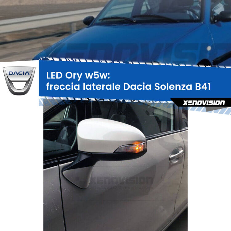 <strong>LED freccia laterale w5w per Dacia Solenza</strong> B41 2003 in poi. Una lampadina <strong>w5w</strong> canbus luce arancio modello Ory Xenovision.