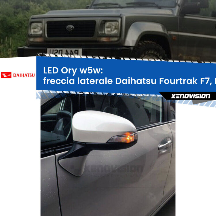 <strong>LED freccia laterale w5w per Daihatsu Fourtrak</strong> F7, F8 1985 - 1998. Una lampadina <strong>w5w</strong> canbus luce arancio modello Ory Xenovision.