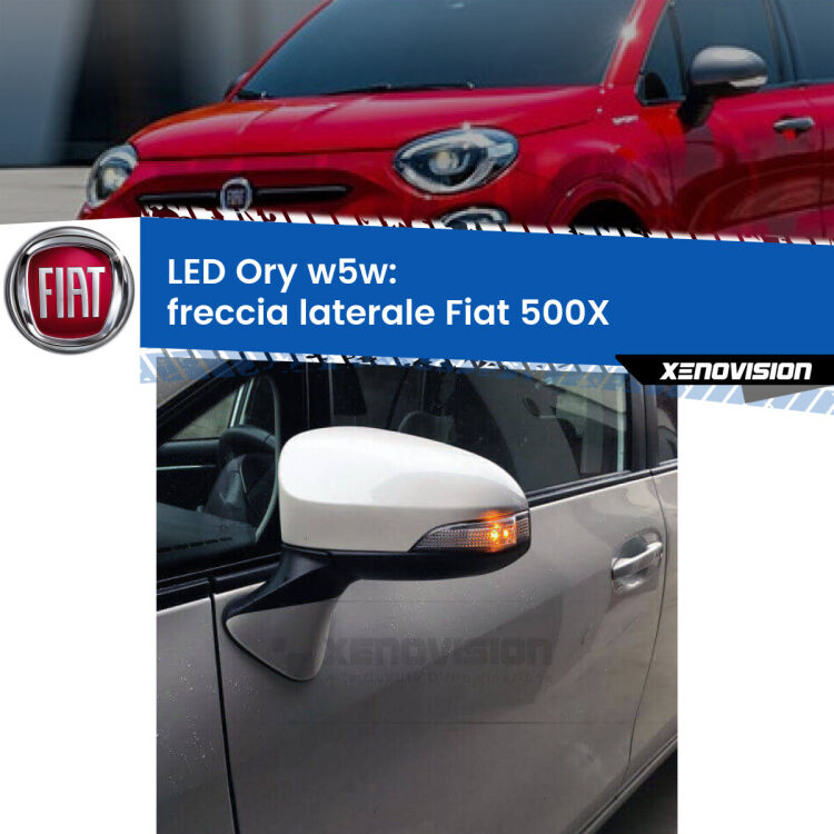 <strong>LED freccia laterale w5w per Fiat 500X</strong>  2014 in poi. Una lampadina <strong>w5w</strong> canbus luce arancio modello Ory Xenovision.
