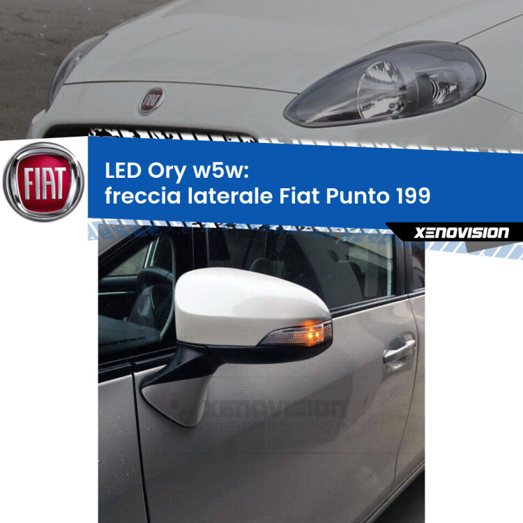 <strong>LED freccia laterale w5w per Fiat Punto</strong> 199 2012 - 2018. Una lampadina <strong>w5w</strong> canbus luce arancio modello Ory Xenovision.