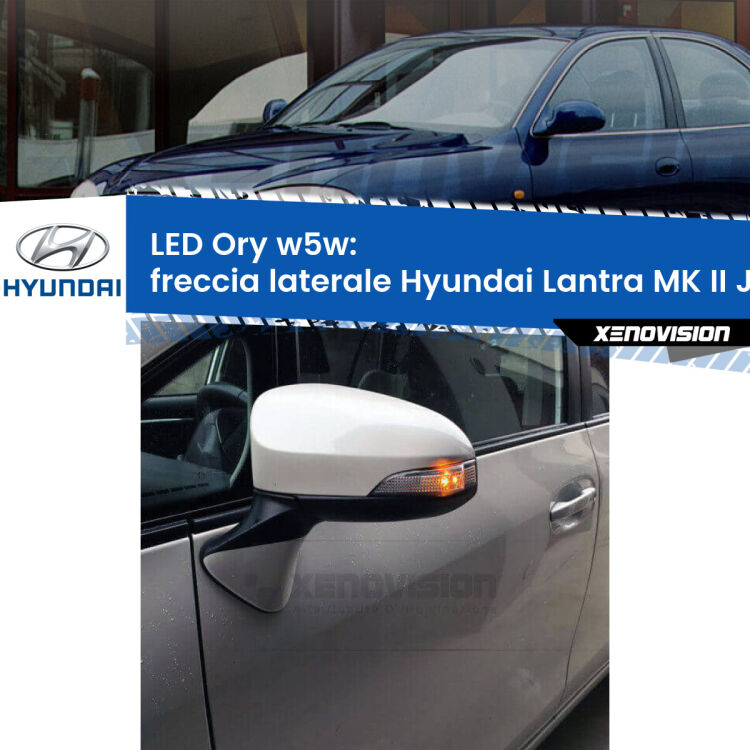 <strong>LED freccia laterale w5w per Hyundai Lantra MK II</strong> J-2 1995 - 2000. Una lampadina <strong>w5w</strong> canbus luce arancio modello Ory Xenovision.