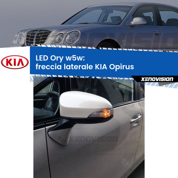 <strong>LED freccia laterale w5w per KIA Opirus</strong>  2003 - 2011. Una lampadina <strong>w5w</strong> canbus luce arancio modello Ory Xenovision.
