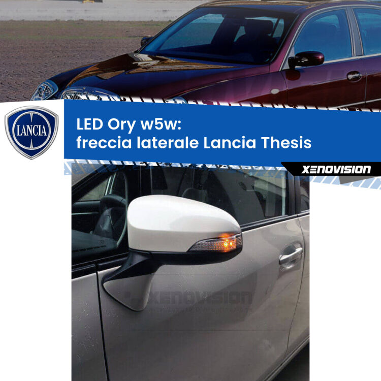 0 Freccia laterale LED per Lancia Thesis  2002 - 2009: Ory w5w <strong>LED freccia laterale w5w per Lancia Thesis</strong>  2002 - 2009. Una lampadina <strong>w5w</strong> canbus luce arancio modello Ory Xenovision.