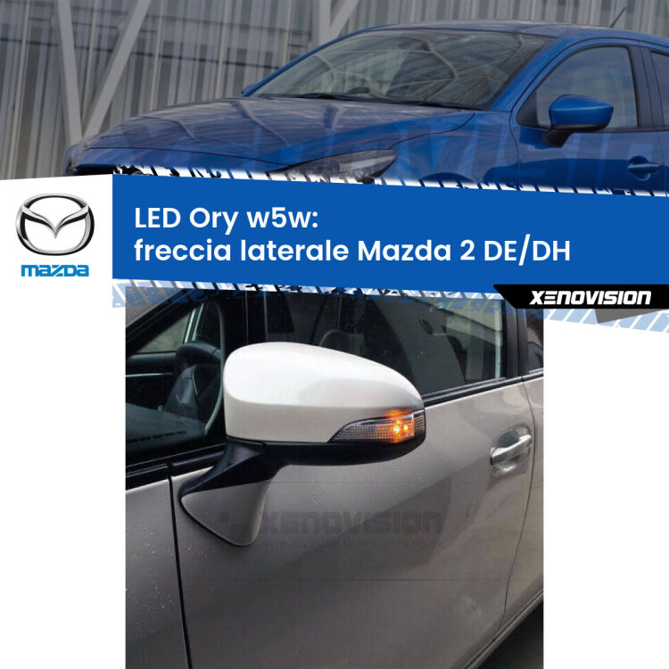 <strong>LED freccia laterale w5w per Mazda 2</strong> DE/DH 2007 - 2015. Una lampadina <strong>w5w</strong> canbus luce arancio modello Ory Xenovision.