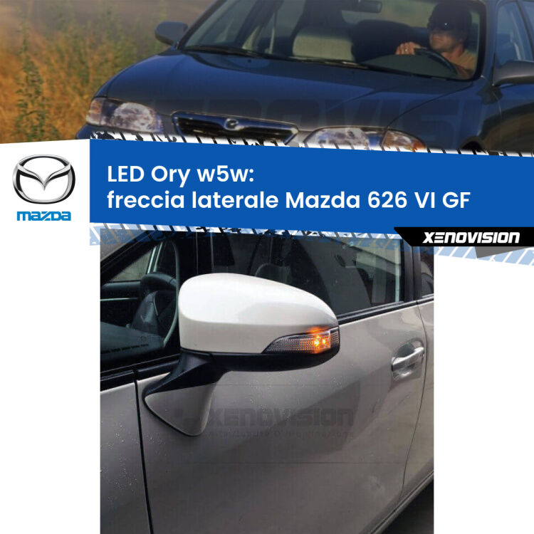 <strong>LED freccia laterale w5w per Mazda 626 VI</strong> GF 1997 - 2002. Una lampadina <strong>w5w</strong> canbus luce arancio modello Ory Xenovision.
