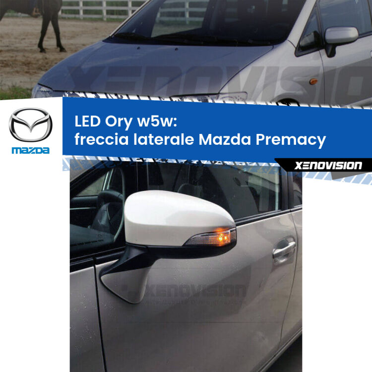 <strong>LED freccia laterale w5w per Mazda Premacy</strong>  1999 - 2005. Una lampadina <strong>w5w</strong> canbus luce arancio modello Ory Xenovision.