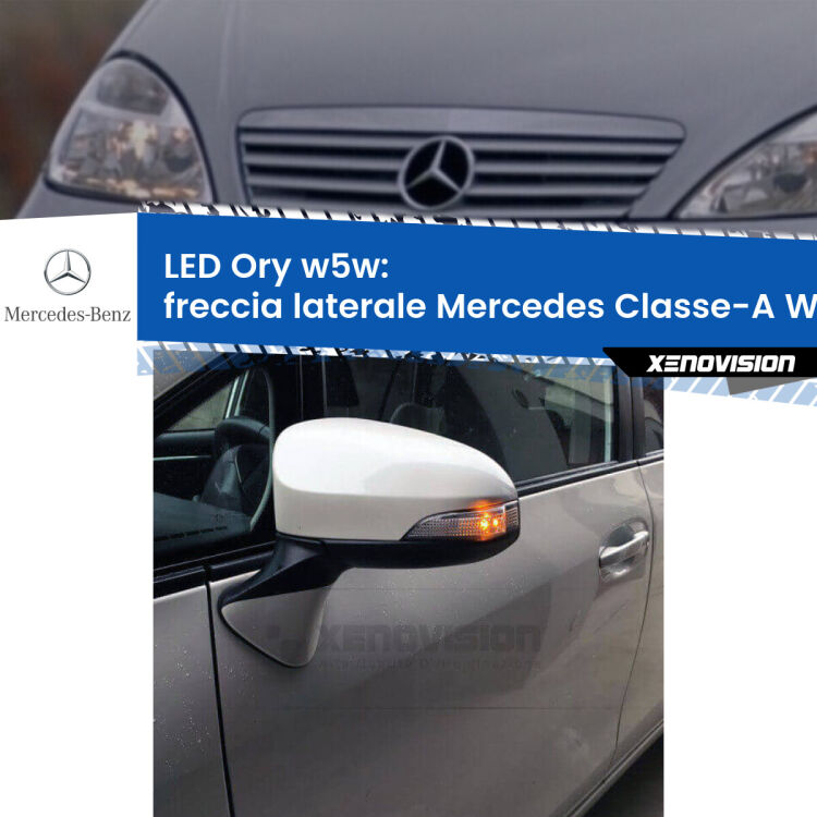 <strong>LED freccia laterale w5w per Mercedes Classe-A</strong> W168 faro giallo. Una lampadina <strong>w5w</strong> canbus luce arancio modello Ory Xenovision.