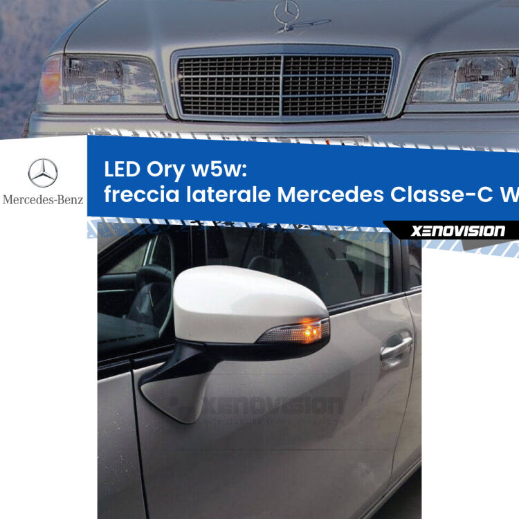 Freccia laterale LED per Mercedes Classe-C W202 faro giallo: Ory w5w <strong>LED freccia laterale w5w per Mercedes Classe-C</strong> W202 faro giallo. Una lampadina <strong>w5w</strong> canbus luce arancio modello Ory Xenovision.