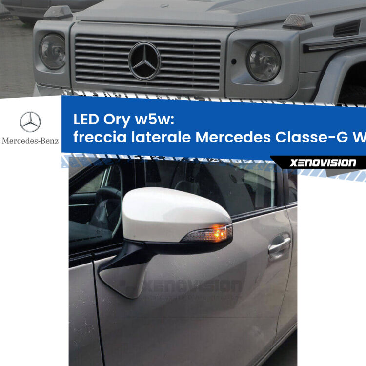<strong>LED freccia laterale w5w per Mercedes Classe-G</strong> W463 faro bianco. Una lampadina <strong>w5w</strong> canbus luce arancio modello Ory Xenovision.