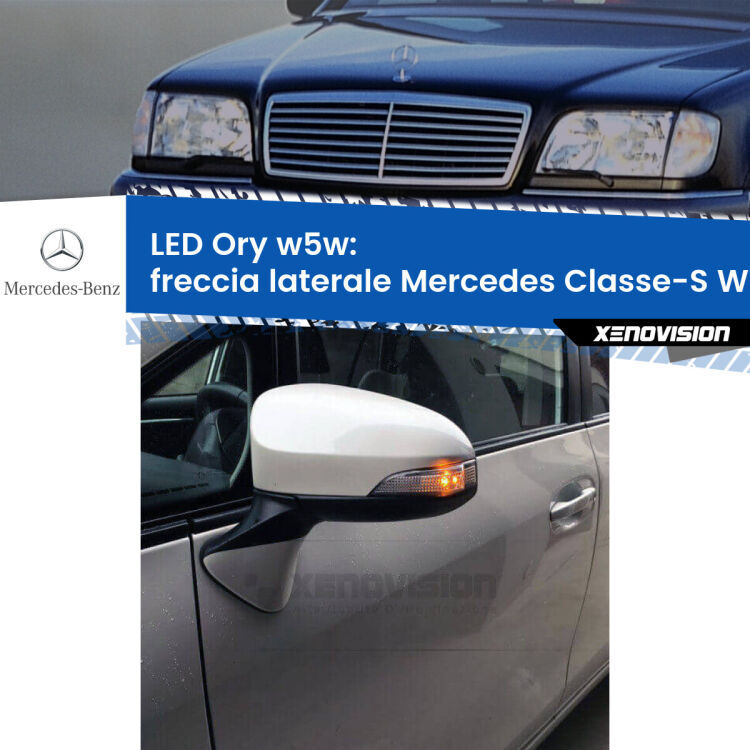 Freccia laterale LED per Mercedes Classe-S W140 faro giallo: Ory w5w <strong>LED freccia laterale w5w per Mercedes Classe-S</strong> W140 faro giallo. Una lampadina <strong>w5w</strong> canbus luce arancio modello Ory Xenovision.