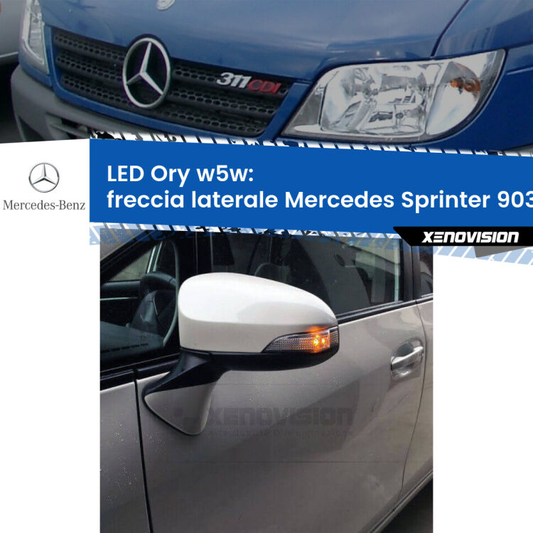 <strong>LED freccia laterale w5w per Mercedes Sprinter</strong> 903 1995 - 2006. Una lampadina <strong>w5w</strong> canbus luce arancio modello Ory Xenovision.