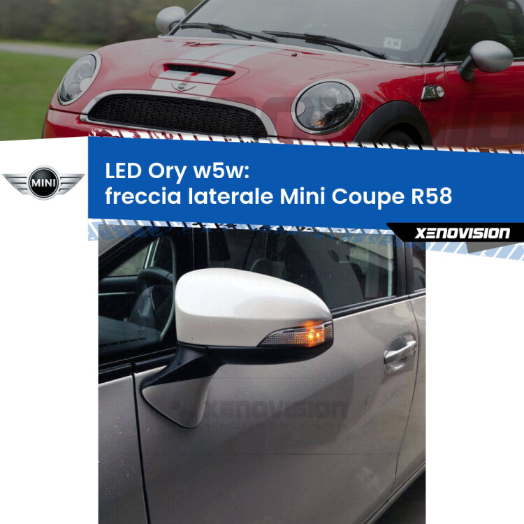 <strong>LED freccia laterale w5w per Mini Coupe</strong> R58 2011 - 2015. Una lampadina <strong>w5w</strong> canbus luce arancio modello Ory Xenovision.