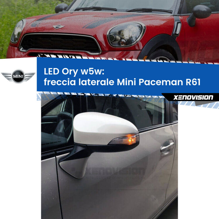 <strong>LED freccia laterale w5w per Mini Paceman</strong> R61 2012 - 2016. Una lampadina <strong>w5w</strong> canbus luce arancio modello Ory Xenovision.