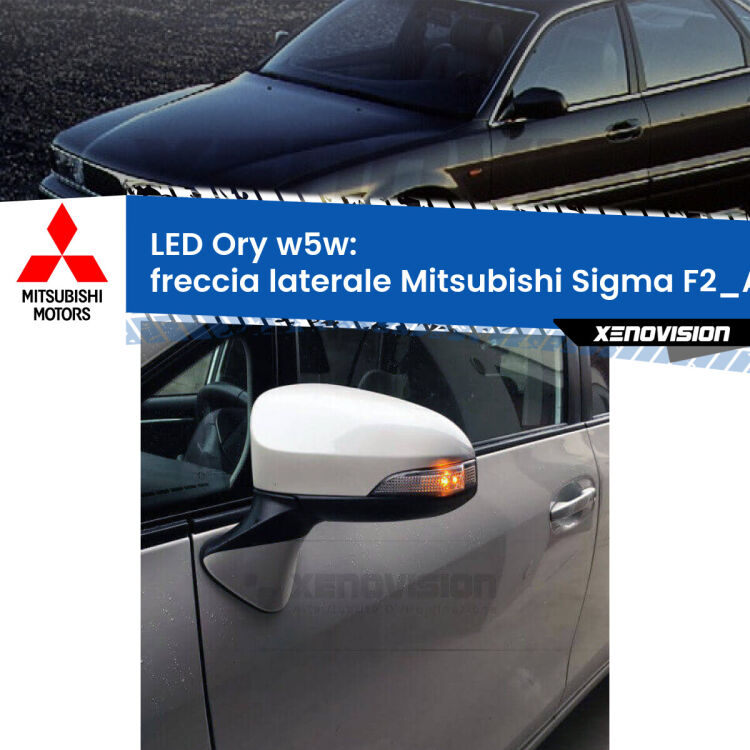 <strong>LED freccia laterale w5w per Mitsubishi Sigma</strong> F2_A, F1_A 1990 - 1996. Una lampadina <strong>w5w</strong> canbus luce arancio modello Ory Xenovision.