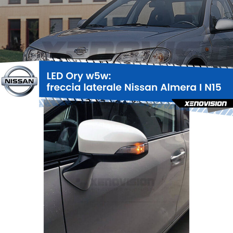 <strong>LED freccia laterale w5w per Nissan Almera I</strong> N15 1995 - 2000. Una lampadina <strong>w5w</strong> canbus luce arancio modello Ory Xenovision.