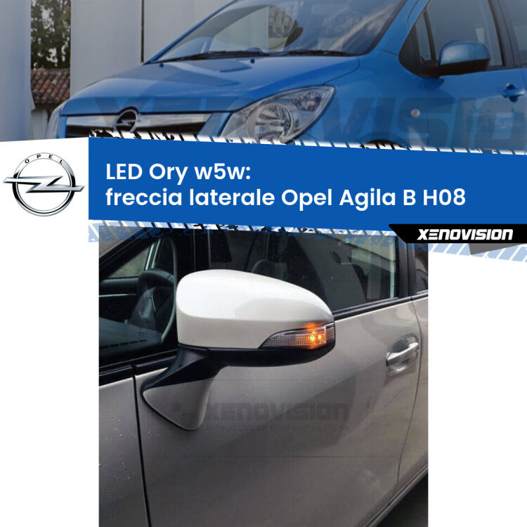 <strong>LED freccia laterale w5w per Opel Agila B</strong> H08 2008 - 2014. Una lampadina <strong>w5w</strong> canbus luce arancio modello Ory Xenovision.