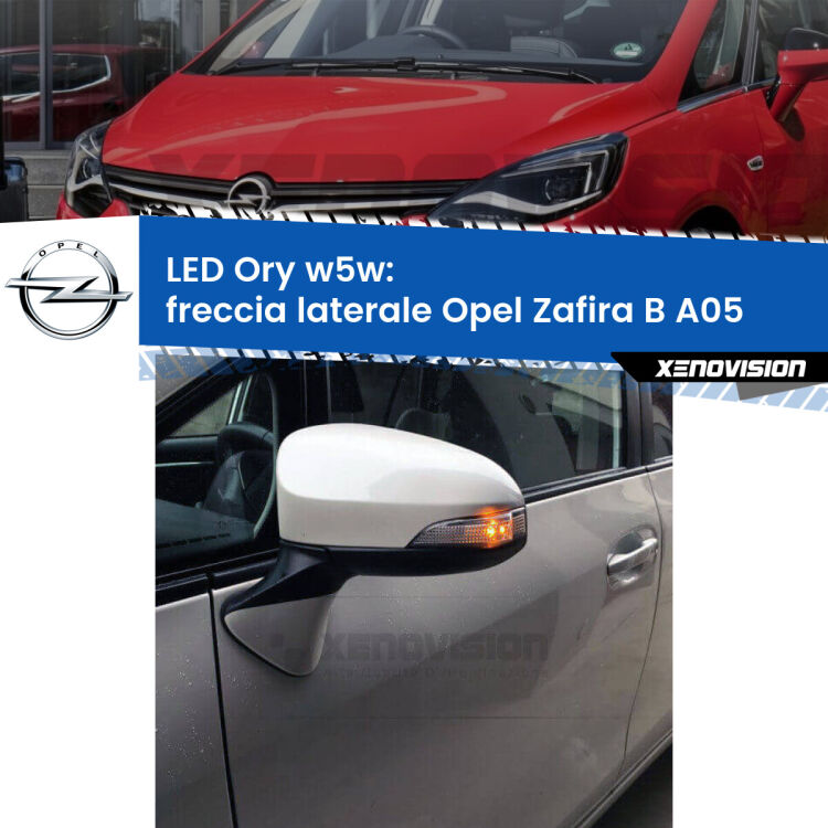 0 Freccia laterale LED per Opel Zafira B A05 2005 - 2015: Ory w5w <strong>LED freccia laterale w5w per Opel Zafira B</strong> A05 2005 - 2015. Una lampadina <strong>w5w</strong> canbus luce arancio modello Ory Xenovision.