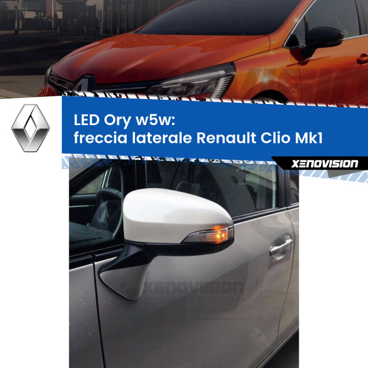 <strong>LED freccia laterale w5w per Renault Clio</strong> Mk1 1990 - 1998. Una lampadina <strong>w5w</strong> canbus luce arancio modello Ory Xenovision.