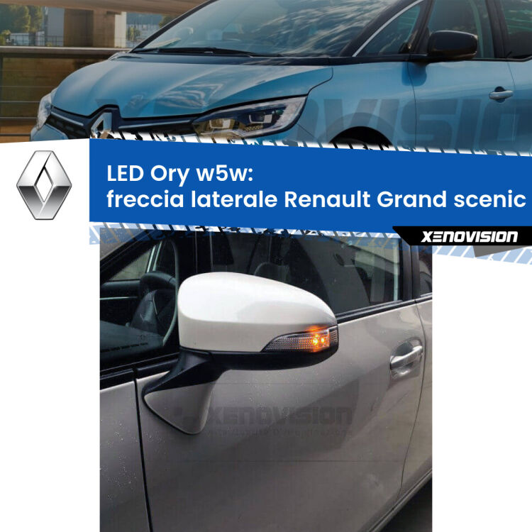 <strong>LED freccia laterale w5w per Renault Grand scenic II</strong> Mk2 2004 - 2009. Una lampadina <strong>w5w</strong> canbus luce arancio modello Ory Xenovision.
