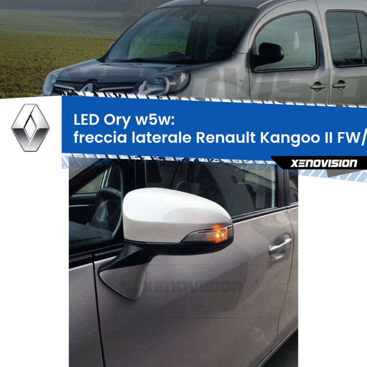 <strong>LED freccia laterale w5w per Renault Kangoo II</strong> FW/KW 2008 in poi. Una lampadina <strong>w5w</strong> canbus luce arancio modello Ory Xenovision.