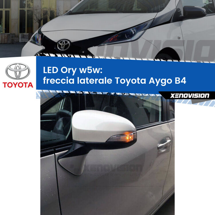 <strong>LED freccia laterale w5w per Toyota Aygo</strong> B4 2014 in poi. Una lampadina <strong>w5w</strong> canbus luce arancio modello Ory Xenovision.