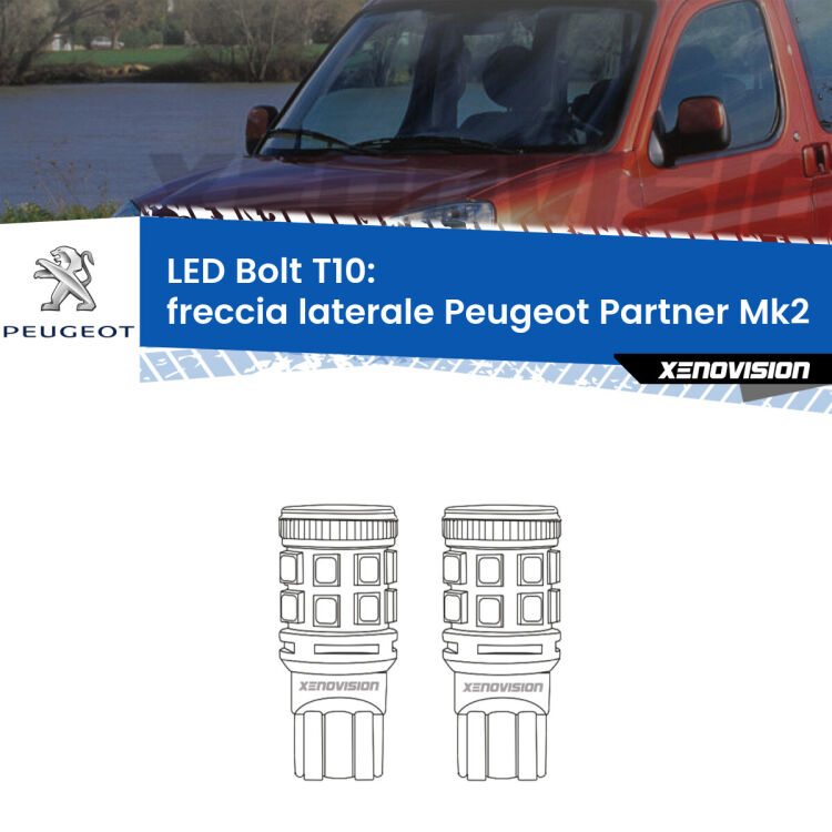 0 Freccia laterale LED Peugeot Partner Mk2 2008 - 2016: T10 Bolt <strong>Freccia laterale LED per Peugeot Partner</strong> Mk2 2008 - 2016. Coppia lampade <strong>T10</strong> modello Bolt canbus.