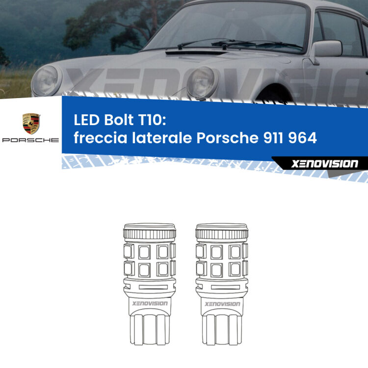 0 Freccia laterale LED Porsche 911 964 1988 - 1993: T10 Bolt <strong>Freccia laterale LED per Porsche 911</strong> 964 1988 - 1993. Coppia lampade <strong>T10</strong> modello Bolt canbus.
