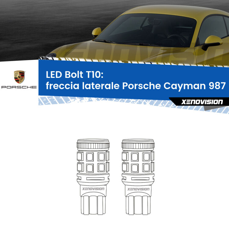 0 Freccia laterale LED Porsche Cayman 987 2005 - 2013: T10 Bolt <strong>Freccia laterale LED per Porsche Cayman</strong> 987 2005 - 2013. Coppia lampade <strong>T10</strong> modello Bolt canbus.