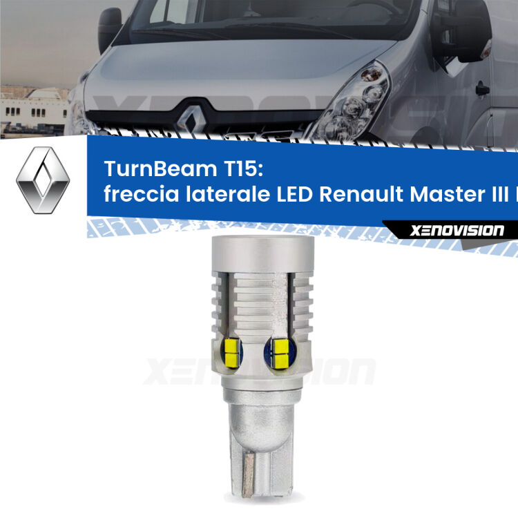 0 Freccia laterale LED Renault Master III Mk3: XE TurnBeam T15 <strong>LED freccia laterale Renault Master III </strong>Mk3. Una lampada LED T15 per Frecce, ottima resa in ogni direzione, Qualità Massima.