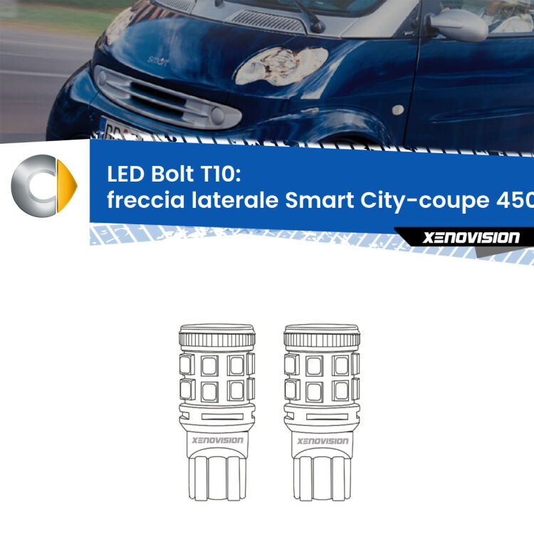 0 Freccia laterale LED Smart City-coupe 450 1998 - 2004: T10 Bolt <strong>Freccia laterale LED per Smart City-coupe</strong> 450 1998 - 2004. Coppia lampade <strong>T10</strong> modello Bolt canbus.