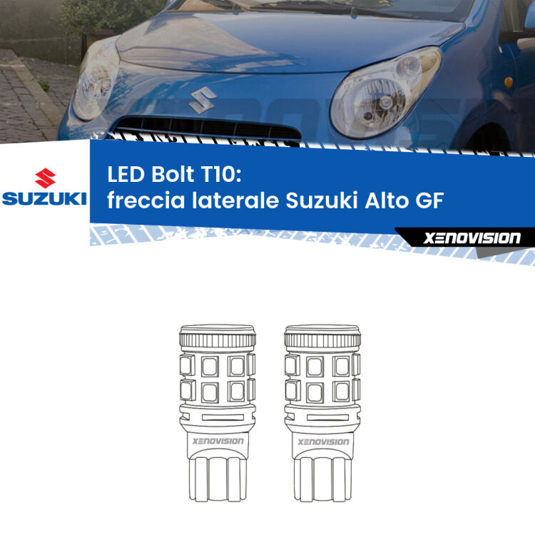 Freccia laterale LED Suzuki Alto GF 2009 in poi: T10 Bolt <strong>Freccia laterale LED per Suzuki Alto</strong> GF 2009 in poi. Coppia lampade <strong>T10</strong> modello Bolt canbus.