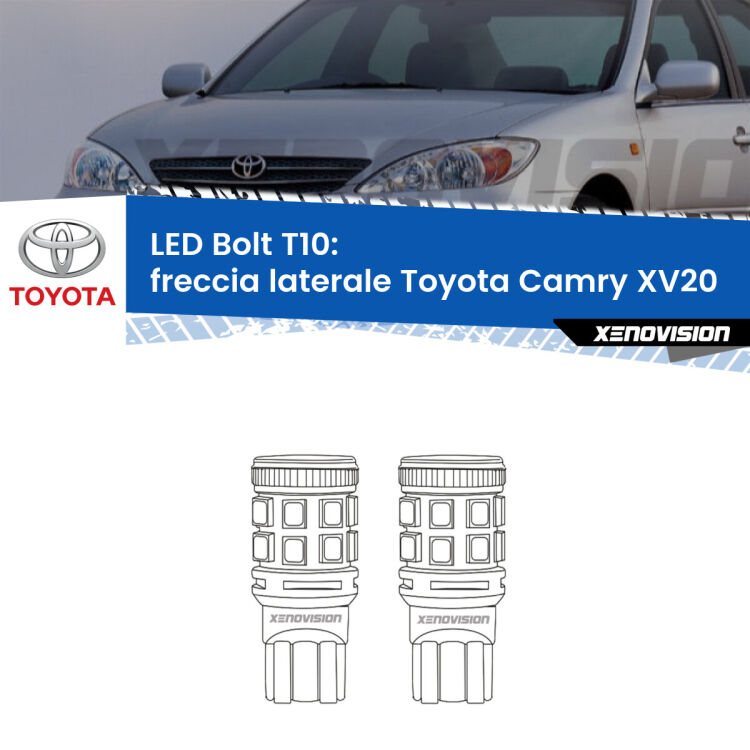 0 Freccia laterale LED Toyota Camry XV20 1996 - 2001: T10 Bolt <strong>Freccia laterale LED per Toyota Camry</strong> XV20 1996 - 2001. Coppia lampade <strong>T10</strong> modello Bolt canbus.