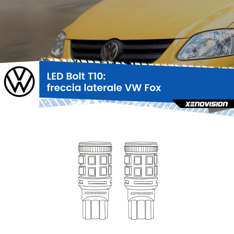 0 Freccia laterale LED VW Fox 2003 - 2014: T10 Bolt <strong>Freccia laterale LED per VW Fox</strong> 2003 - 2014. Coppia lampade <strong>T10</strong> modello Bolt canbus.