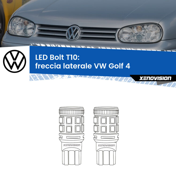 0 Freccia laterale LED VW Golf 4  faro giallo: T10 Bolt <strong>Freccia laterale LED per VW Golf 4</strong>  faro giallo. Coppia lampade <strong>T10</strong> modello Bolt canbus.