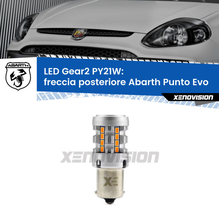 <strong>Freccia posteriore LED no-spie per Abarth Punto Evo</strong>  2010 - 2014. Lampada <strong>PY21W</strong> modello Gear2 no Hyperflash.