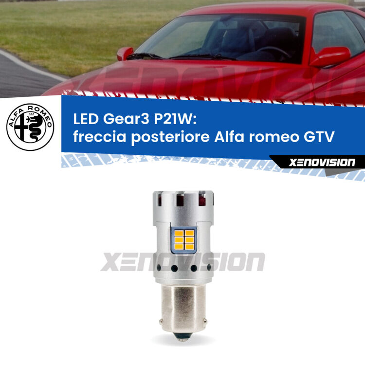 0 Freccia posteriore LED Alfa romeo GTV 1995 - 2005: P21W Gear3 <strong>Freccia posteriore LED no-spie per Alfa romeo GTV</strong> 1995 - 2005. Lampada <strong>P21W</strong> modello Gear3 no Hyperflash, raffreddata a ventola.