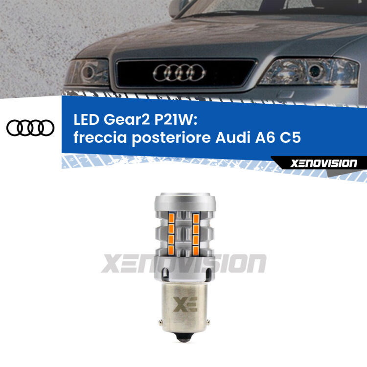 0 Freccia posteriore LED Audi A6 C5 1997 - 2004: P21W Gear2 FINE SERIE: NO GARANZIA FINE SERIE: NO GARANZIA <strong>Freccia posteriore LED no-spie per Audi A6</strong> C5 1997 - 2004. Lampada <strong>P21W</strong> modello Gear2 no Hyperflash.
