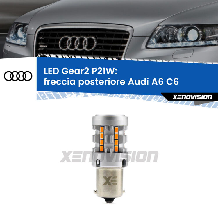 Freccia posteriore LED Audi A6 C6 2009 - 2011: P21W Gear2 FINE SERIE: NO GARANZIA FINE SERIE: NO GARANZIA <strong>Freccia posteriore LED no-spie per Audi A6</strong> C6 2009 - 2011. Lampada <strong>P21W</strong> modello Gear2 no Hyperflash.
