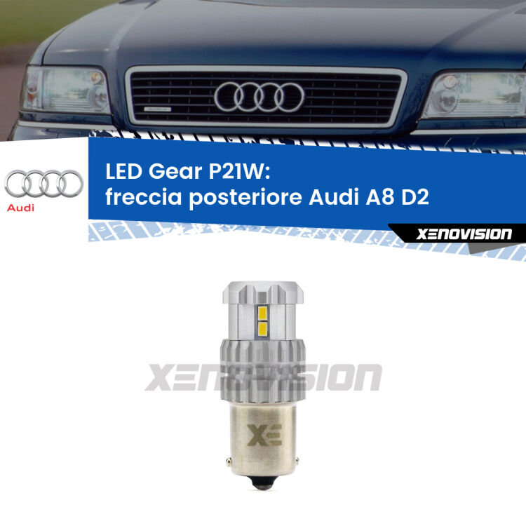 <strong>LED P21W per </strong><strong>Freccia posteriore Audi A8 (D2) 1994 - 2002</strong><strong>. </strong>Richiede resistenze per eliminare lampeggio rapido, 3x più luce, compatta. Top Quality.

<strong>Freccia posteriore LED per Audi A8</strong> D2 1994 - 2002. Lampada <strong>P21W</strong>. Usa delle resistenze per eliminare lampeggio rapido.